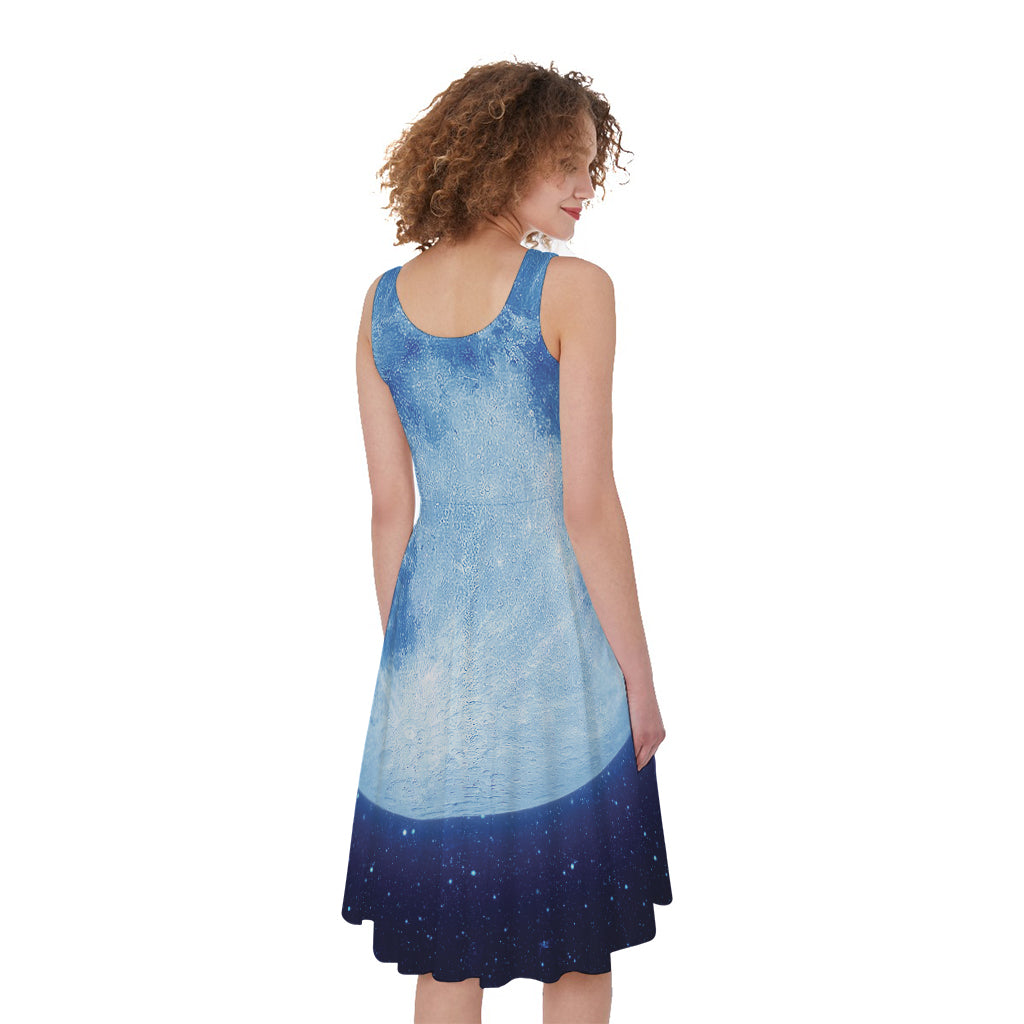 Blue Moon Print Women's Sleeveless Dress