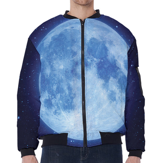 Blue Moon Print Zip Sleeve Bomber Jacket