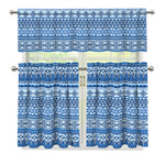 Blue Native American Aztec Pattern Print 3 Piece Kitchen Curtains