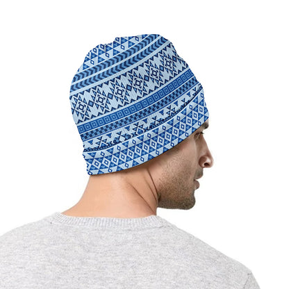 Blue Native American Aztec Pattern Print Beanie