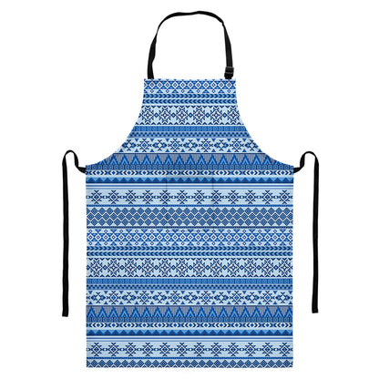 Blue Native American Aztec Pattern Print Bib Apron With Pocket