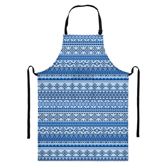 Blue Native American Aztec Pattern Print Bib Apron With Pocket