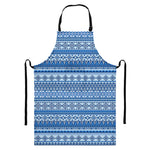 Blue Native American Aztec Pattern Print Bib Apron With Pocket