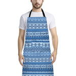Blue Native American Aztec Pattern Print Bib Apron With Pocket
