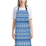 Blue Native American Aztec Pattern Print Bib Apron With Pocket