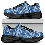 Blue Native American Aztec Pattern Print Black Chunky Shoes
