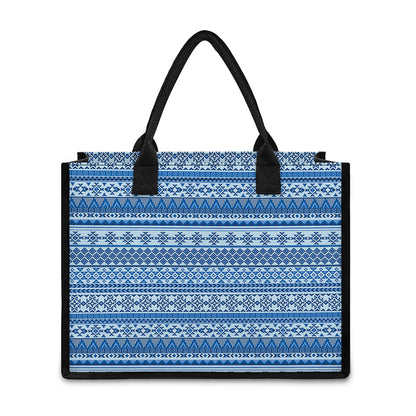 Blue Native American Aztec Pattern Print Canvas Tote Bag
