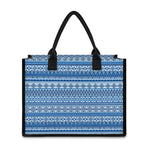Blue Native American Aztec Pattern Print Canvas Tote Bag