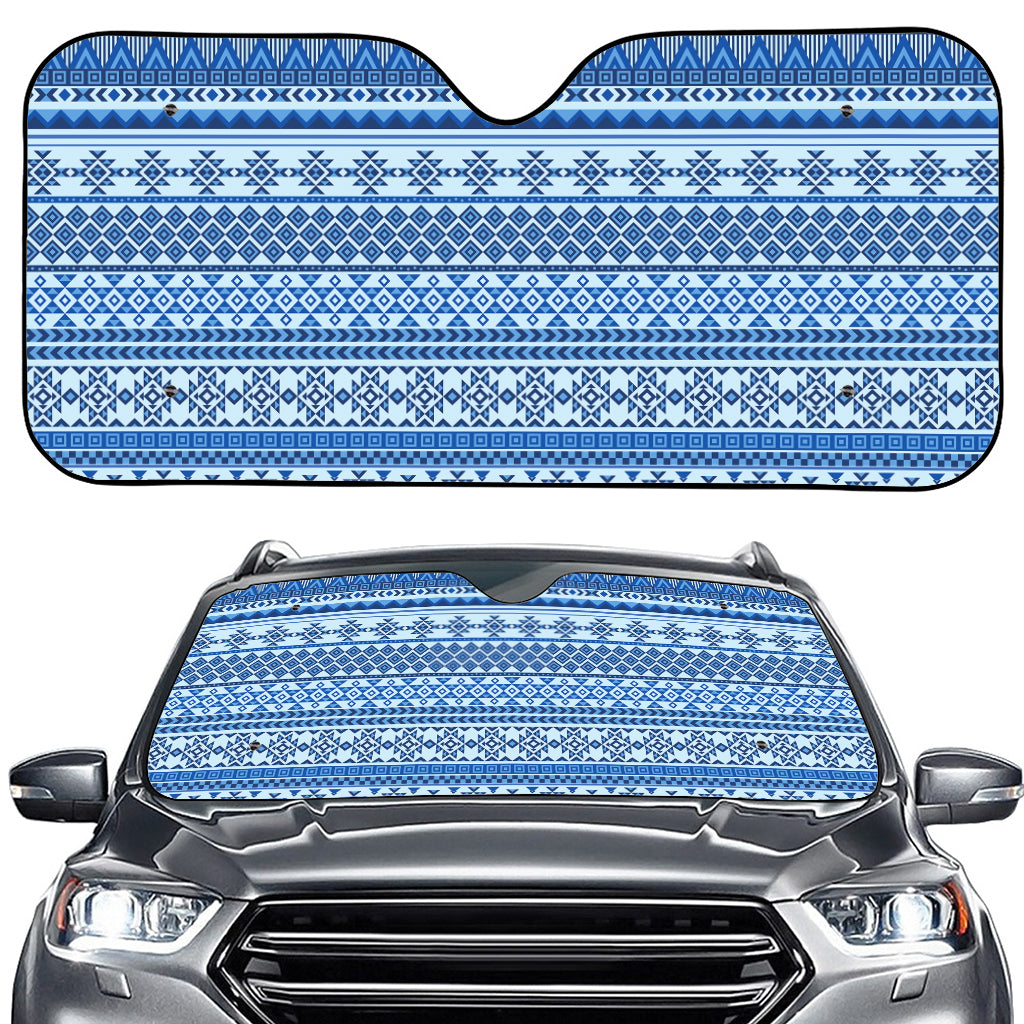 Blue Native American Aztec Pattern Print Car Windshield Sun Shade