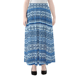 Blue Native American Aztec Pattern Print Chiffon Maxi Skirt