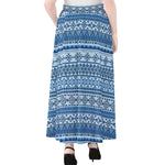 Blue Native American Aztec Pattern Print Chiffon Maxi Skirt