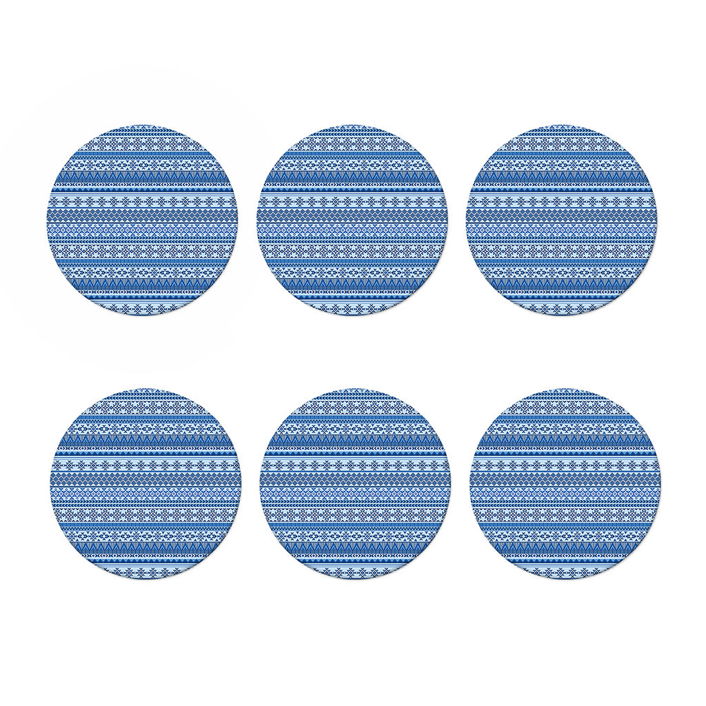 Blue Native American Aztec Pattern Print Coaster Set