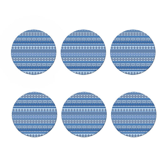 Blue Native American Aztec Pattern Print Coaster Set