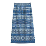 Blue Native American Aztec Pattern Print Cotton Front Slit Maxi Skirt