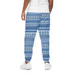 Blue Native American Aztec Pattern Print Cotton Pants