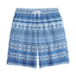 Blue Native American Aztec Pattern Print Cotton Shorts