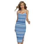 Blue Native American Aztec Pattern Print Cross Back Cami Dress