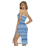 Blue Native American Aztec Pattern Print Cross Back Cami Dress