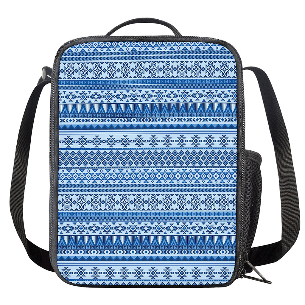 Blue Native American Aztec Pattern Print Crossbody Lunch Bag