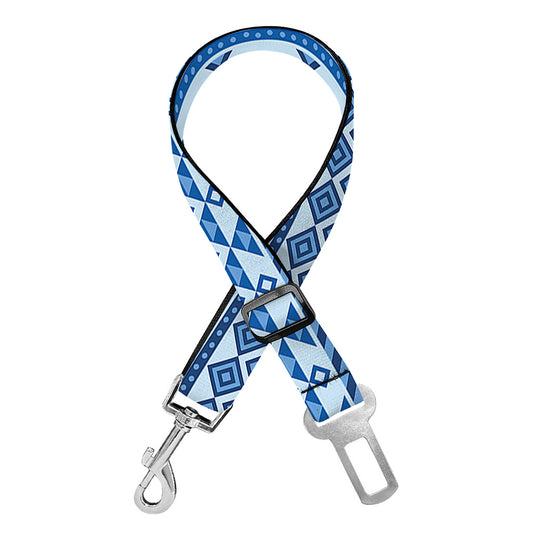 Blue Native American Aztec Pattern Print Dog Seat Belt