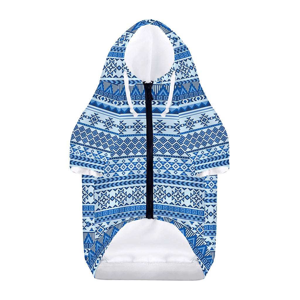 Blue Native American Aztec Pattern Print Dog Zip Up Hoodie