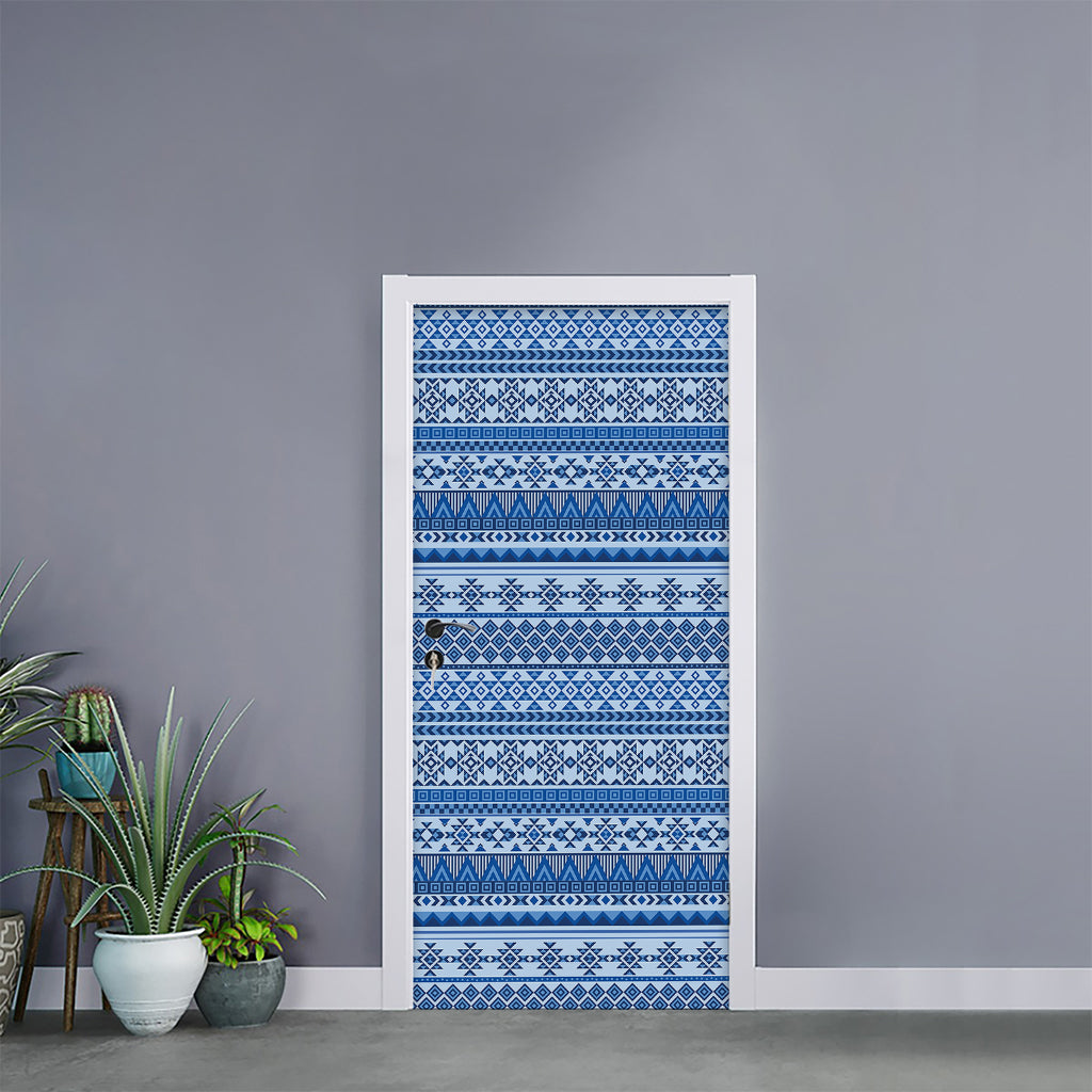 Blue Native American Aztec Pattern Print Door Sticker