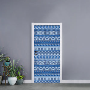 Blue Native American Aztec Pattern Print Door Sticker