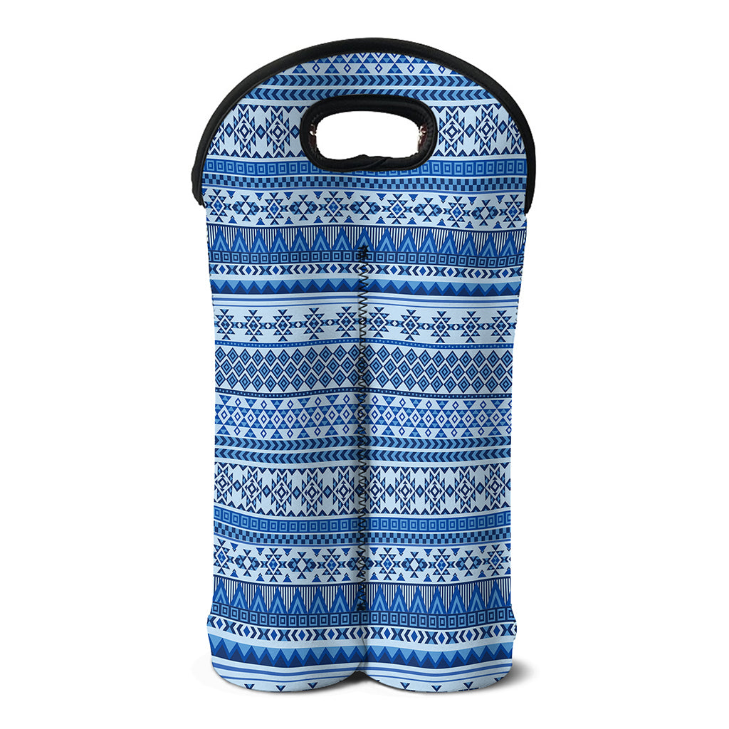 Blue Native American Aztec Pattern Print Double Neoprene Wine Tote