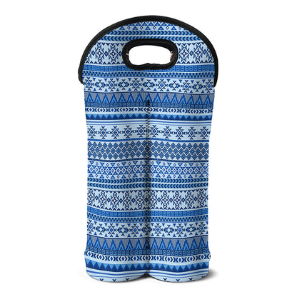 Blue Native American Aztec Pattern Print Double Neoprene Wine Tote
