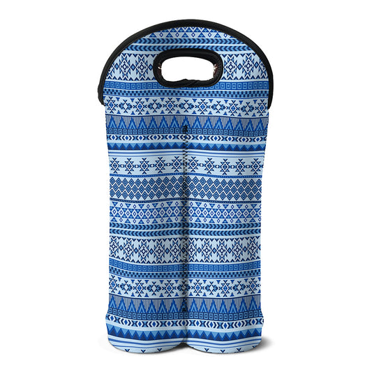 Blue Native American Aztec Pattern Print Double Neoprene Wine Tote