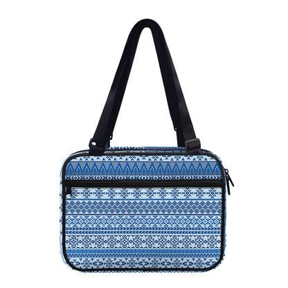 Blue Native American Aztec Pattern Print Double Strap Bible Bag