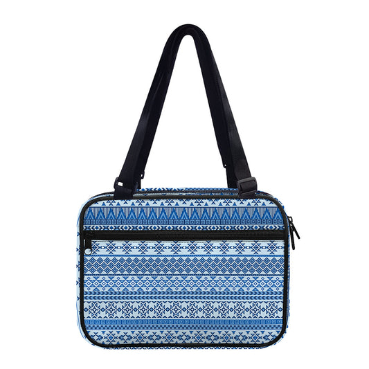 Blue Native American Aztec Pattern Print Double Strap Bible Bag