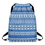 Blue Native American Aztec Pattern Print Drawstring Backpack