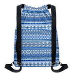 Blue Native American Aztec Pattern Print Drawstring Backpack
