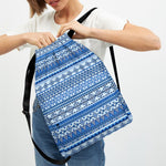 Blue Native American Aztec Pattern Print Drawstring Backpack