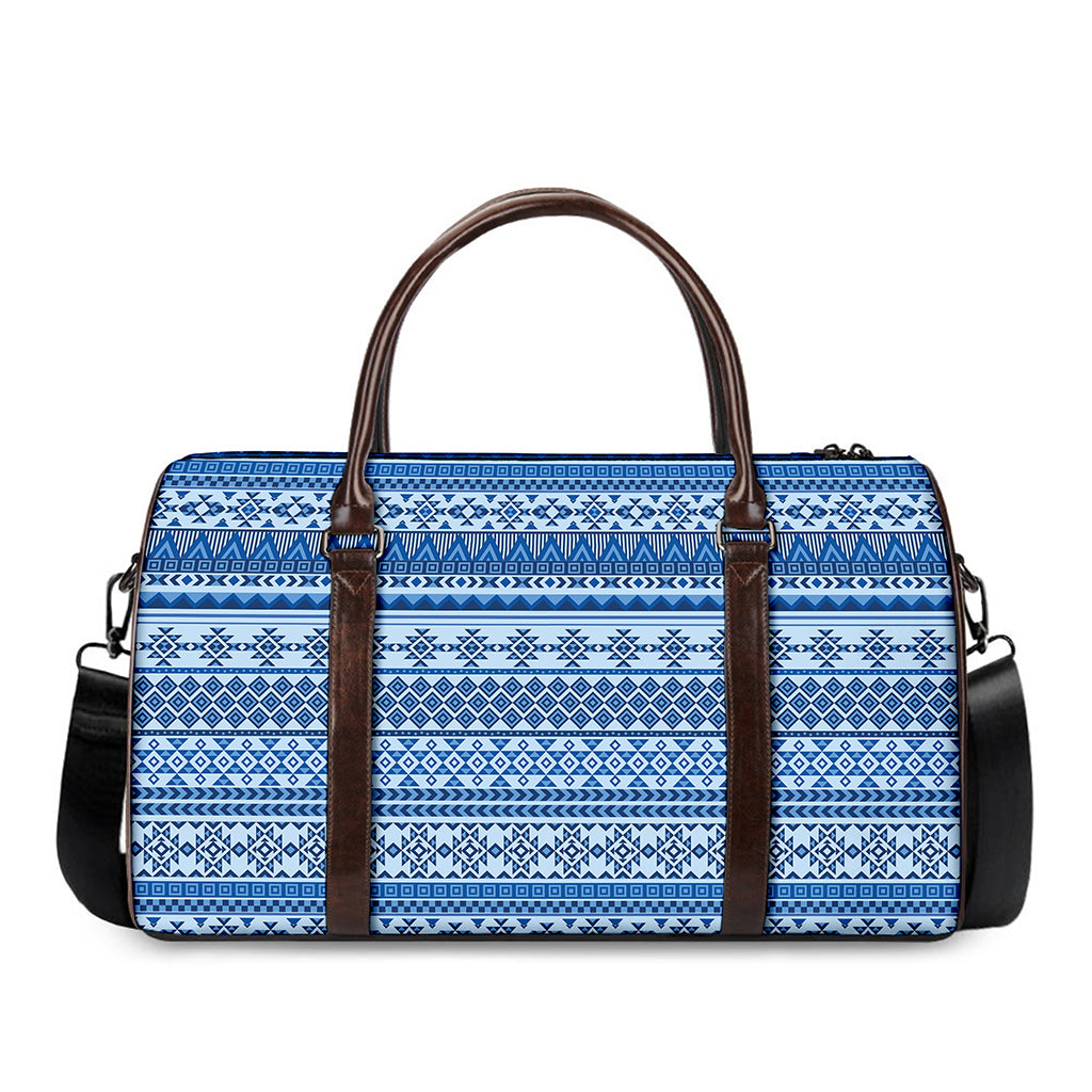 Blue Native American Aztec Pattern Print Duffle Bag