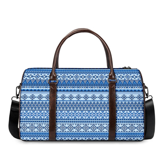 Blue Native American Aztec Pattern Print Duffle Bag
