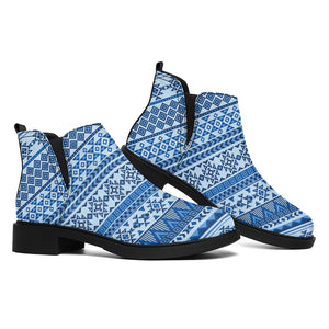 Blue Native American Aztec Pattern Print Flat Ankle Boots