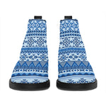 Blue Native American Aztec Pattern Print Flat Ankle Boots