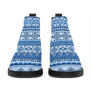 Blue Native American Aztec Pattern Print Flat Ankle Boots