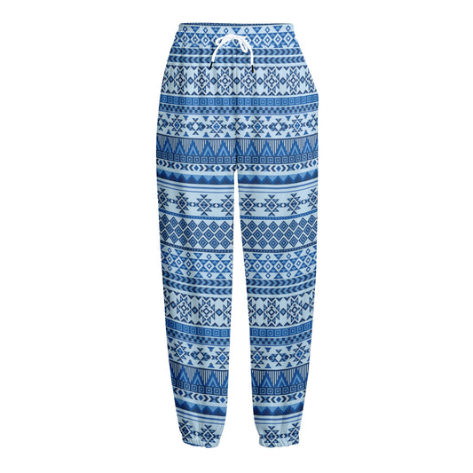 Blue Native American Aztec Pattern Print Fleece Lined Knit Pants