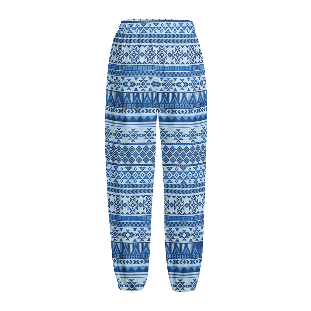 Blue Native American Aztec Pattern Print Fleece Lined Knit Pants