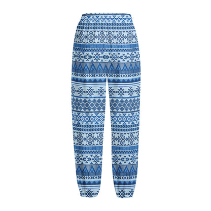 Blue Native American Aztec Pattern Print Fleece Lined Knit Pants