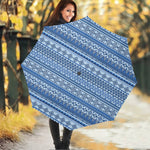 Blue Native American Aztec Pattern Print Foldable Umbrella