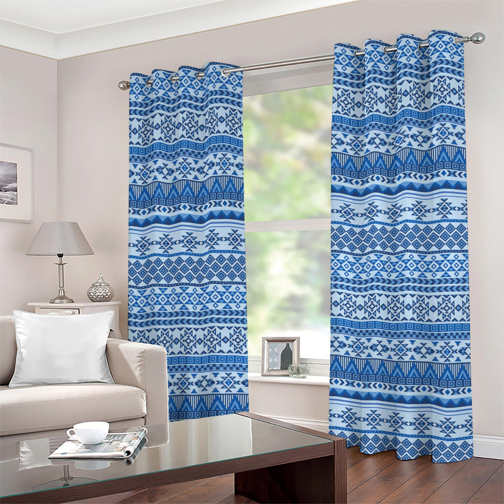 Blue Native American Aztec Pattern Print Grommet Curtains