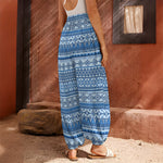 Blue Native American Aztec Pattern Print Harem Pants