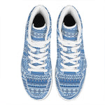 Blue Native American Aztec Pattern Print High Top Leather Sneakers