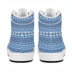 Blue Native American Aztec Pattern Print High Top Leather Sneakers