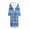 Blue Native American Aztec Pattern Print Hooded Bathrobe