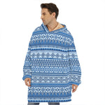 Blue Native American Aztec Pattern Print Hoodie Blanket